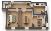 Golzheim - Stilvoll modernisierte 2,5-Zimmer-Wohnung im denkmalgeschützten Haus Rheinpark - Grundrisss Visualisierung
