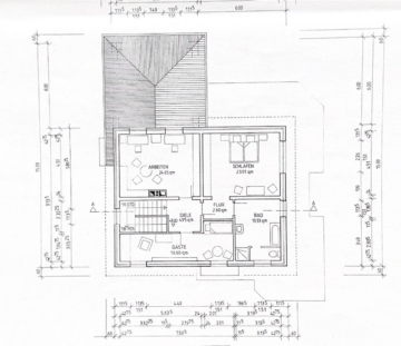 Grundriss OG (Hinweis: Das Gästezimmer ist derzeit durch eine Wand in zwei separate Räume unterteilt)